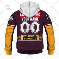 Alternative view of NRL Brisbane Broncos Custom Name Number 2022 Home Jersey Zip Up Hoodie
