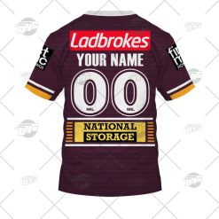 Alternative view of NRL Brisbane Broncos Custom Name Number 2022 Home Jersey T-Shirt