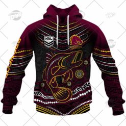 Alternative view of NRL Brisbane Broncos Custom Name Number 2022 Indigenous Fishing Jersey Pullover Hoodie