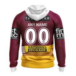 Alternative view of NRL Brisbane Broncos Custom Name Number 2023 Home Jersey Zip Up Hoodie