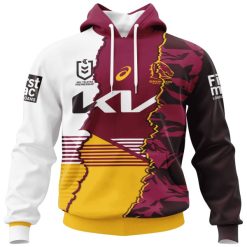 NRL Brisbane Broncos Custom Name Number 2023 Mix Jersey Pullover Hoodie V2