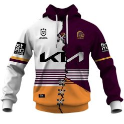 Alternative view of NRL Brisbane Broncos Custom Name Number 2023 Mix Jersey V3 Pullover Hoodie