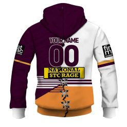 Alternative view of NRL Brisbane Broncos Custom Name Number 2023 Mix Jersey V3 Zip Up Hoodie