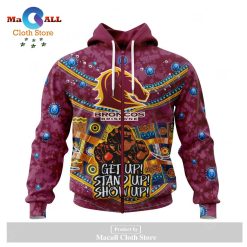 NRL Brisbane Broncos Custom Name Number 2023 NAIDOC Week Zip Up Hoodie