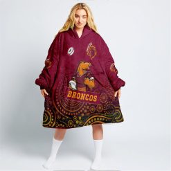 NRL Brisbane Broncos Custom Text Indigenous Mascot Fleece Oodie