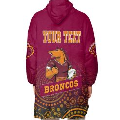 Alternative view of NRL Brisbane Broncos Custom Text Indigenous Mascot Fleece Oodie
