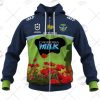 NRL Canberra Raiders Custom Name Number 2021 ANZAC Day Jersey Zip Up Hoodie