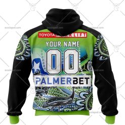 Alternative view of NRL Canberra Raiders Custom Name Number 2023 Indigenous Jersey Zip Up Hoodie