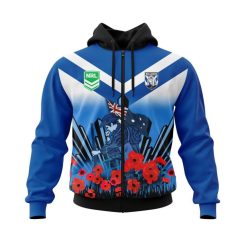 NRL Canterbury-Bankstown Bulldogs Custom Name Number 2022 ANZAC Day Jersey Zip Up Hoodie
