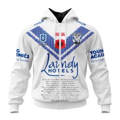 NRL Canterbury-Bankstown Bulldogs Custom Name Number 2023 ANZAC Day Jersey Zip Up Hoodie
