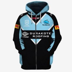 NRL Cronulla-Sutherland Sharks Custom Name Number 2019 Away Jersey Zip Up Hoodie