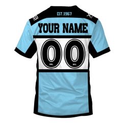 Alternative view of NRL Cronulla-Sutherland Sharks Custom Name Number 2019 Home Jersey T-Shirt