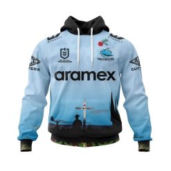 NRL Cronulla-Sutherland Sharks Custom Name Number 2022 ANZAC Day Jersey Pullover Hoodie