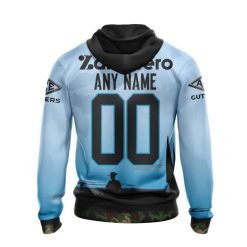 Alternative view of NRL Cronulla-Sutherland Sharks Custom Name Number 2022 ANZAC Day Jersey Zip Up Hoodie