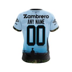 Alternative view of NRL Cronulla-Sutherland Sharks Custom Name Number 2022 ANZAC Day Jersey T-Shirt