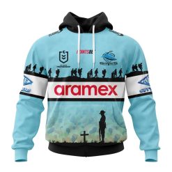 NRL Cronulla-Sutherland Sharks Custom Name Number 2023 ANZAC Day Jersey Pullover Hoodie
