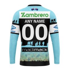 Alternative view of NRL Cronulla-Sutherland Sharks Custom Name Number 2023 ANZAC Day Jersey Sweatshirt