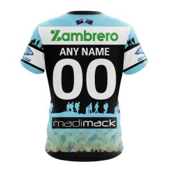 Alternative view of NRL Cronulla-Sutherland Sharks Custom Name Number 2023 ANZAC Day Jersey T-Shirt