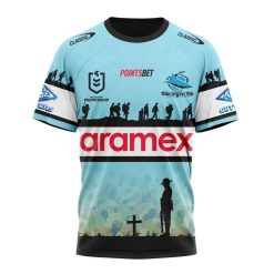 NRL Cronulla-Sutherland Sharks Custom Name Number 2023 ANZAC Day Jersey T-Shirt