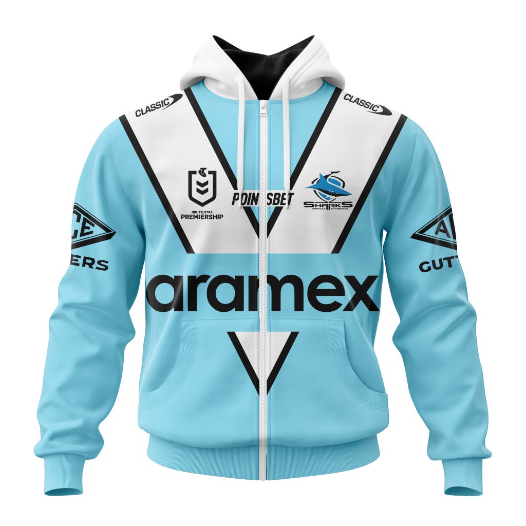 NRL Cronulla-Sutherland Sharks Custom Name Number 2023 Heritage Jersey Zip Up Hoodie