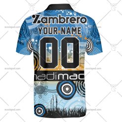 Alternative view of NRL Cronulla-Sutherland Sharks Custom Name Number 2023 Indigenous Jersey Polo Shirt