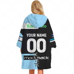 Alternative view of NRL Cronulla-Sutherland Sharks Custom Name Number 2023 Mix Jersey V2 Fleece Oodie