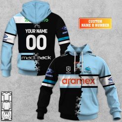 NRL Cronulla-Sutherland Sharks Custom Name Number 2023 Mix Jersey V2 Pullover Hoodie