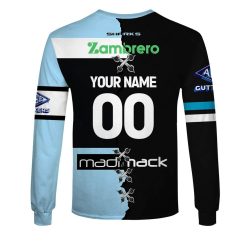 Alternative view of NRL Cronulla-Sutherland Sharks Custom Name Number 2023 Mix Jersey V2 Sweatshirt