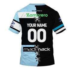 Alternative view of NRL Cronulla-Sutherland Sharks Custom Name Number 2023 Mix Jersey V2 T-Shirt