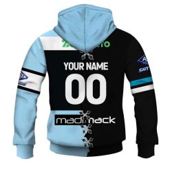 Alternative view of NRL Cronulla-Sutherland Sharks Custom Name Number 2023 Mix Jersey V2 Zip Up Hoodie