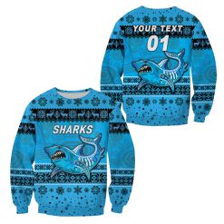 NRL Cronulla-Sutherland Sharks Custom Name Number Christmas Style Kids Sweatshirt