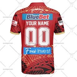 Alternative view of NRL Dolphins Custom Name Number 2023 Indigenous Jersey Polo Shirt