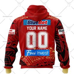 Alternative view of NRL Dolphins Custom Name Number 2023 Indigenous Jersey Zip Up Hoodie