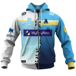 NRL Gold Coast Titans Custom Name Number 2023 Mix Jersey V2 Zip Up Hoodie