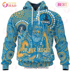 Alternative view of NRL Gold Coast Titans Custom Name Number Special NAIDOC Man Pullover Hoodie