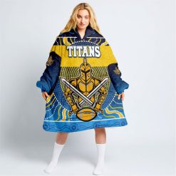 NRL Gold Coast Titans Custom Text Indigenous Fleece Oodie V8