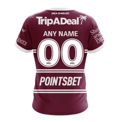 Alternative view of NRL Manly Warringah Sea Eagles Custom Name Number 2023 Home Jersey T-Shirt