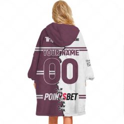 Alternative view of NRL Manly Warringah Sea Eagles Custom Name Number 2023 Mix Jersey V2 Fleece Oodie