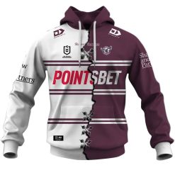 Alternative view of NRL Manly Warringah Sea Eagles Custom Name Number 2023 Mix Jersey V2 Pullover Hoodie
