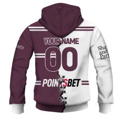 Alternative view of NRL Manly Warringah Sea Eagles Custom Name Number 2023 Mix Jersey V2 Zip Up Hoodie