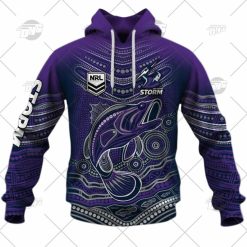 Alternative view of NRL Melbourne Storm Custom Name Number 2022 Indigenous Fishing Jersey Pullover Hoodie