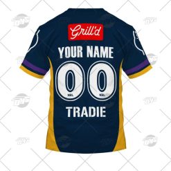 Alternative view of NRL Melbourne Storm Custom Name Number 2022 Warm Up Jersey T-Shirt