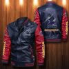 NRL Melbourne Storm Navy Blue Red Leather Bomber Jacket