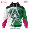 NRL New Zealand Warriors Custom Name Number Fight Cancer Zip Up Hoodie