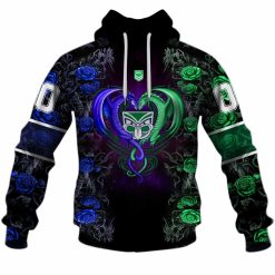 Alternative view of NRL New Zealand Warriors Custom Name Number Rose Dragon Pullover Hoodie