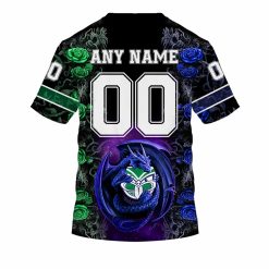 Alternative view of NRL New Zealand Warriors Custom Name Number Rose Dragon T-Shirt