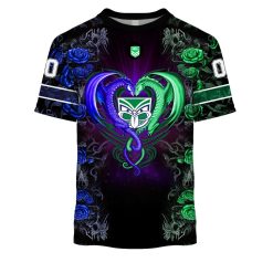 NRL New Zealand Warriors Custom Name Number Rose Dragon T-Shirt