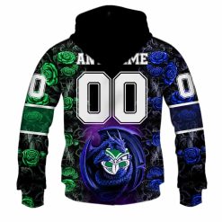Alternative view of NRL New Zealand Warriors Custom Name Number Rose Dragon Zip Up Hoodie