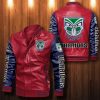 NRL New Zealand Warriors Red Navy Blue Leather Bomber Jacket