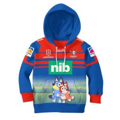NRL Newcastle Knights Custom Name Number 2020 x Bluey Jersey Kids Pullover Hoodie